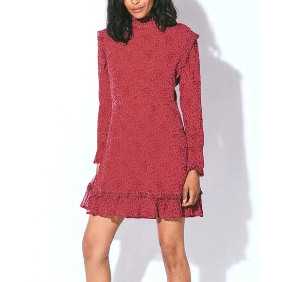 NWT Cleobella Dixie Mini Dress Kerala Block Print Red Long Sleeve Ruffle… - Picture 1 of 7